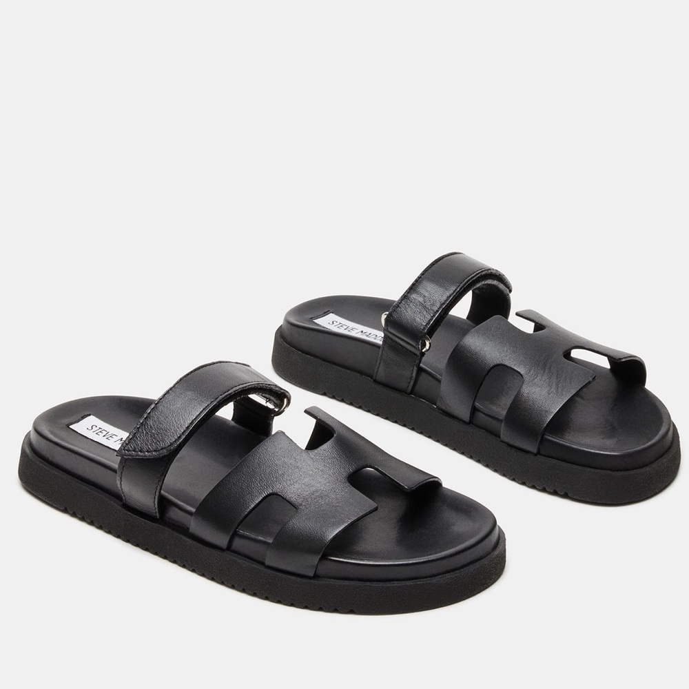 STEVE MADDEN MAYVEN BLACK LEATHER SANDALS